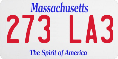 MA license plate 273LA3