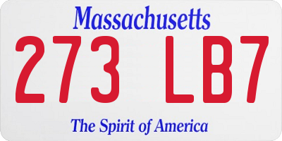 MA license plate 273LB7