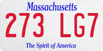 MA license plate 273LG7