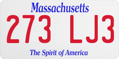 MA license plate 273LJ3