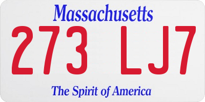 MA license plate 273LJ7