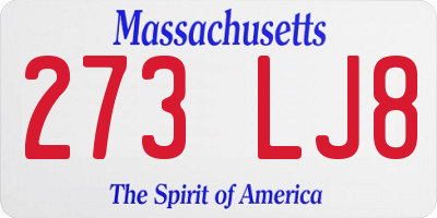 MA license plate 273LJ8
