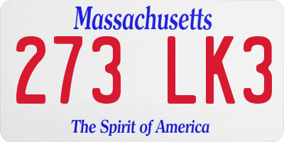 MA license plate 273LK3