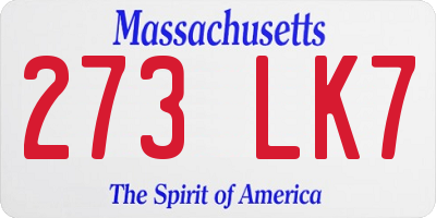 MA license plate 273LK7