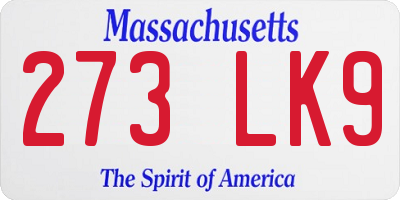 MA license plate 273LK9