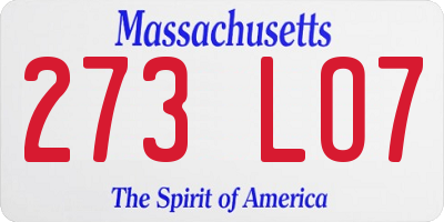 MA license plate 273LO7