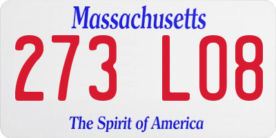 MA license plate 273LO8