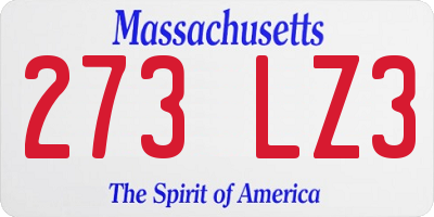 MA license plate 273LZ3