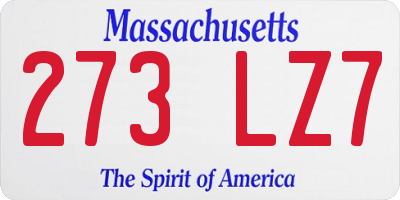 MA license plate 273LZ7