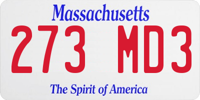 MA license plate 273MD3