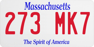 MA license plate 273MK7