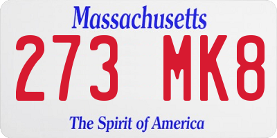 MA license plate 273MK8