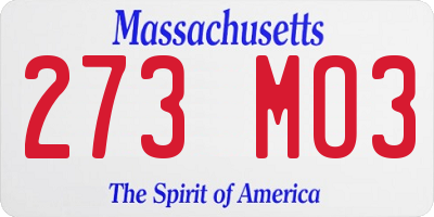 MA license plate 273MO3