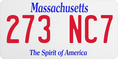 MA license plate 273NC7