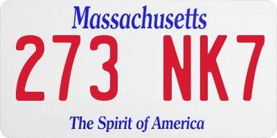 MA license plate 273NK7