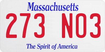 MA license plate 273NO3