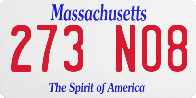 MA license plate 273NO8