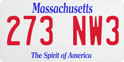MA license plate 273NW3