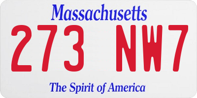 MA license plate 273NW7