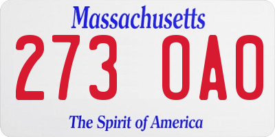MA license plate 273OA0
