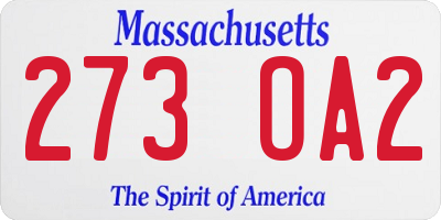 MA license plate 273OA2