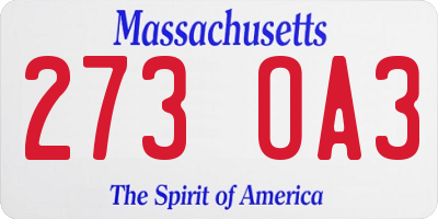 MA license plate 273OA3