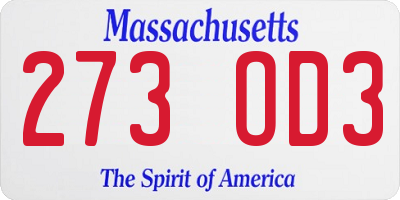 MA license plate 273OD3