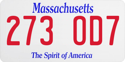 MA license plate 273OD7