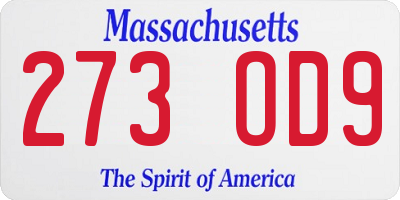 MA license plate 273OD9
