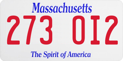 MA license plate 273OI2