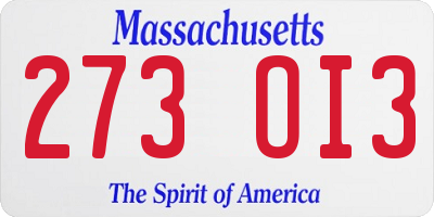 MA license plate 273OI3