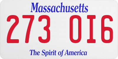 MA license plate 273OI6