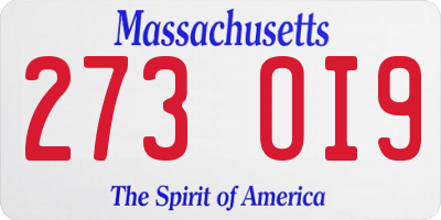 MA license plate 273OI9
