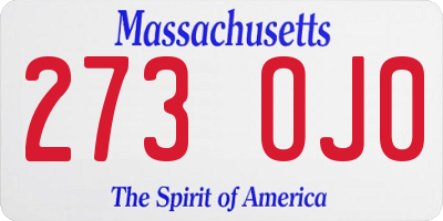 MA license plate 273OJ0