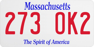 MA license plate 273OK2