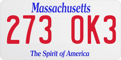 MA license plate 273OK3