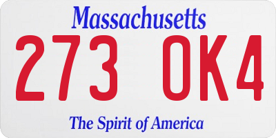 MA license plate 273OK4