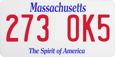 MA license plate 273OK5