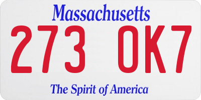 MA license plate 273OK7