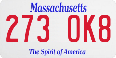 MA license plate 273OK8
