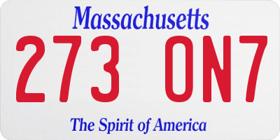MA license plate 273ON7