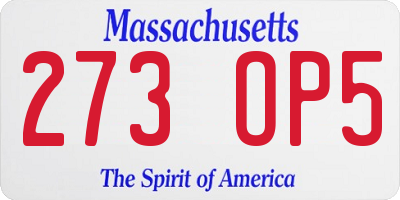 MA license plate 273OP5
