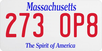 MA license plate 273OP8