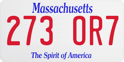 MA license plate 273OR7