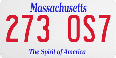 MA license plate 273OS7