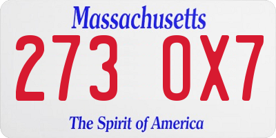 MA license plate 273OX7