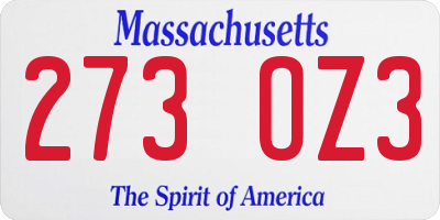 MA license plate 273OZ3
