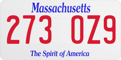 MA license plate 273OZ9