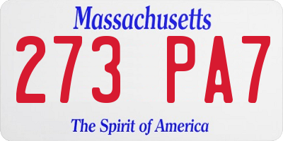 MA license plate 273PA7