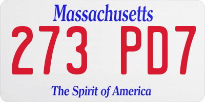 MA license plate 273PD7